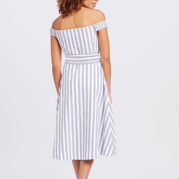 NWOT Draper James Off the Shoulder Striped Dress, Blue & White, Size 2 - Picture 2 of 3